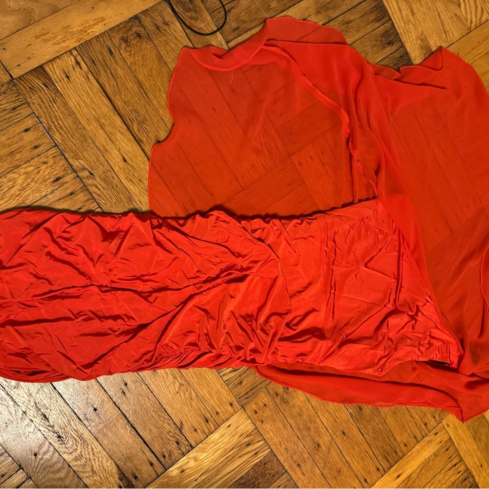 Bebe Red/ Orange One Shoulder Cocktail Dress - Picture 4 of 12